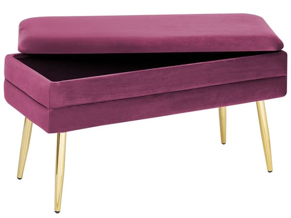 Sovrumsförvaring Bänk Burgundy Polyester Sammetsklädsel Guldben Glam Design Enkel Färg Vardagsrum Möbler