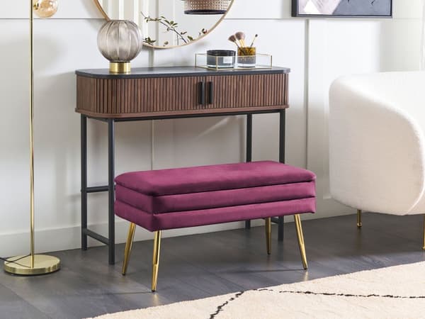 Sovrumsförvaring Bänk Burgundy Polyester Sammetsklädsel Guldben Glam Design Enkel Färg Vardagsrum Möbler