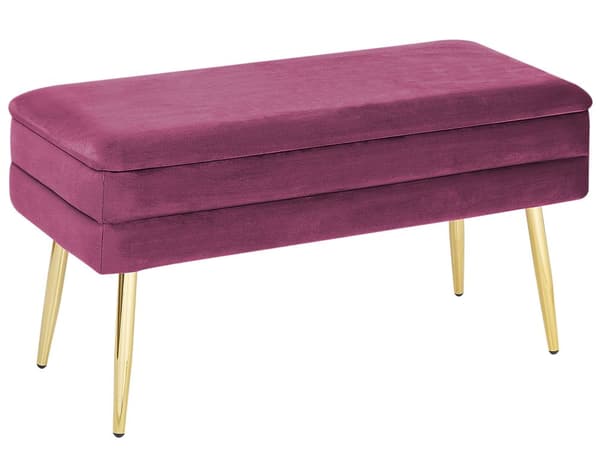 Sovrumsförvaring Bänk Burgundy Polyester Sammetsklädsel Guldben Glam Design Enkel Färg Vardagsrum Möbler