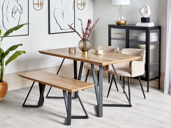 Penkki vaalea puu musta 120 x 48 x 40 cm MDF metalli suorakulmio kahdelle industriaalinen