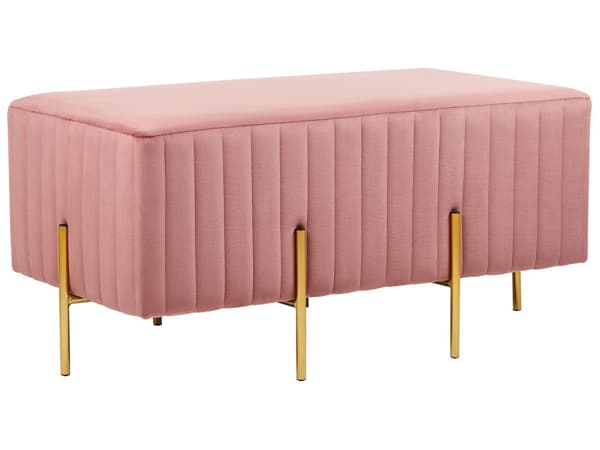 Bänk Rosa Sammetsklädsel Guld Metallben 93 cm Glamour Vardagsrum Sovrum Hall