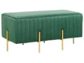 Miniatyrbillede 1 af 7: Sengebænk Grøn Velour Guld Metalben 93 cm Polstret Bænk til Soveværelse med Stof Design Glamour Velourbænk til Fodenden af Sengen