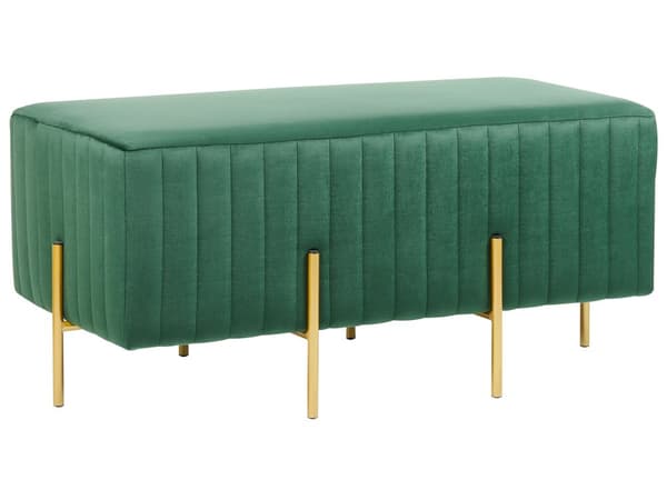 Sengebænk Grøn Velour Guld Metalben 93 cm Polstret Bænk til Soveværelse med Stof Design Glamour Velourbænk til Fodenden af Sengen