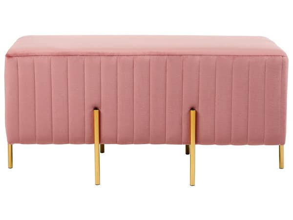 Sengebænk Lyserød Velour Guld Metalben 93 cm Polstret Bænk til Soveværelse med Stof Design Glamour Velourbænk til Fodenden af Sengen
