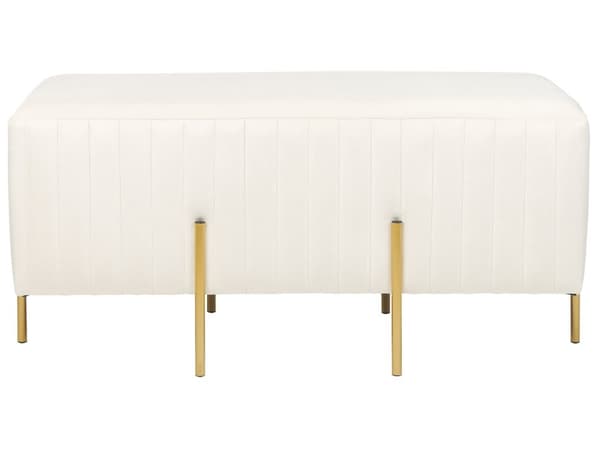 Benk Kremfarget fløyel polstret Gull Metallben 93 x 48 cm Glamour Stue Soverom Entré