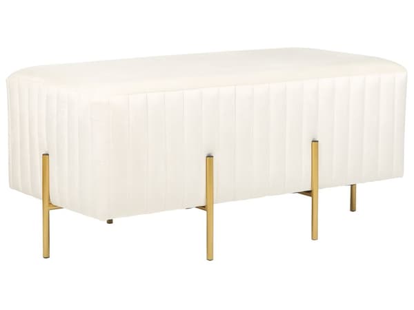 Benk Kremfarget fløyel polstret Gull Metallben 93 x 48 cm Glamour Stue Soverom Entré