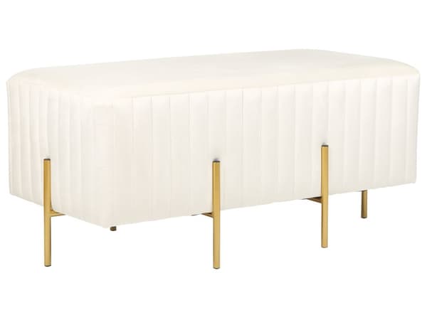 Benk Kremfarget fløyel polstret Gull Metallben 93 x 48 cm Glamour Stue Soverom Entré