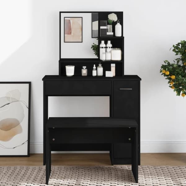 vidaXL Sminkbord med spegel svart 86,5x35x136 cm