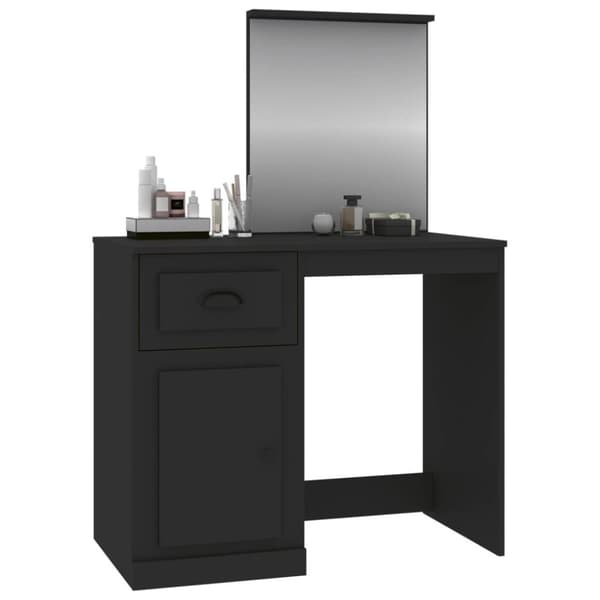 vidaXL makeupbord med spejl 90x50x132,5 cm konstrueret træ sort
