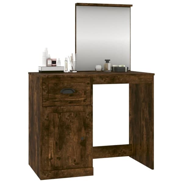 vidaXL makeupbord med spejl 90x50x132,5 cm konstrueret træ røget eg