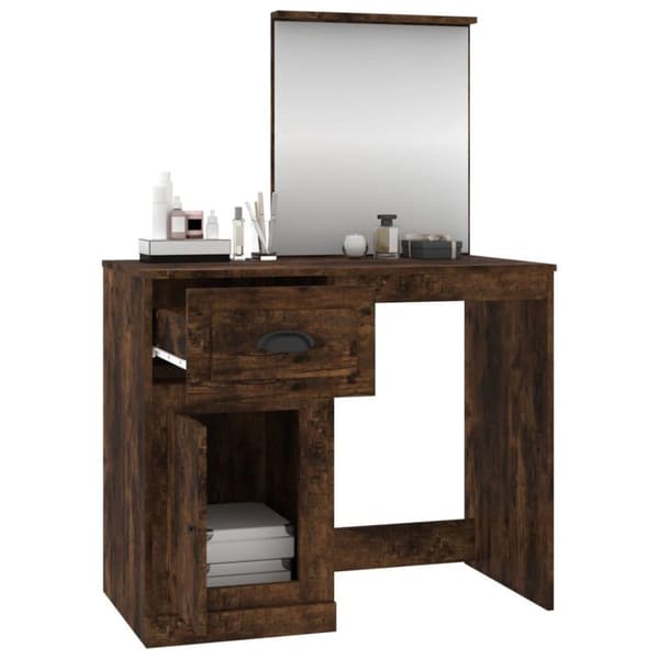 vidaXL makeupbord med spejl 90x50x132,5 cm konstrueret træ røget eg