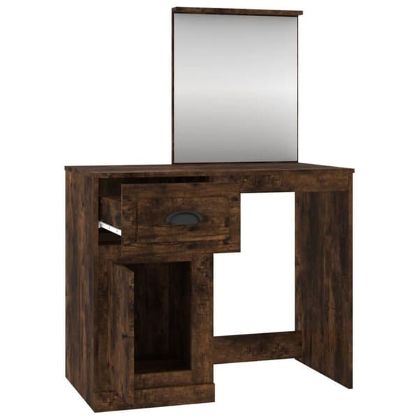 vidaXL makeupbord med spejl 90x50x132,5 cm konstrueret træ røget eg