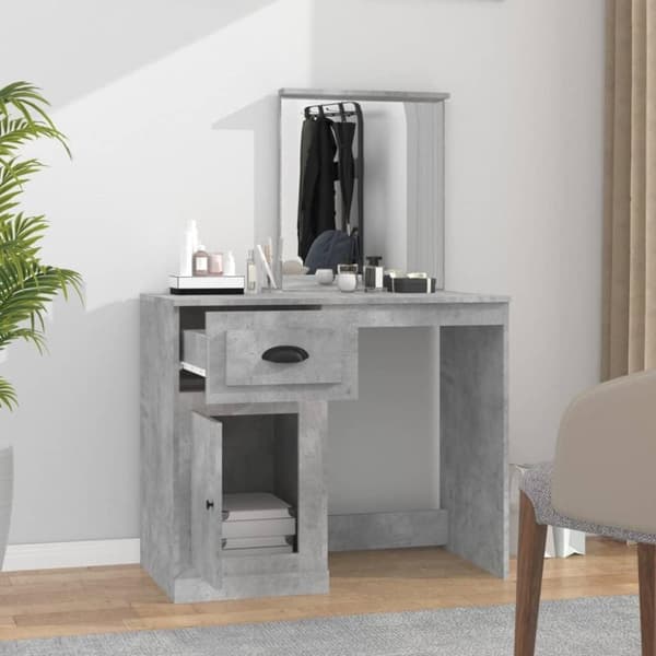 vidaXL makeupbord med spejl 90x50x132,5 cm konstrueret træ betongrå