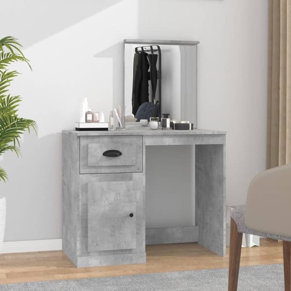 vidaXL makeupbord med spejl 90x50x132,5 cm konstrueret træ betongrå