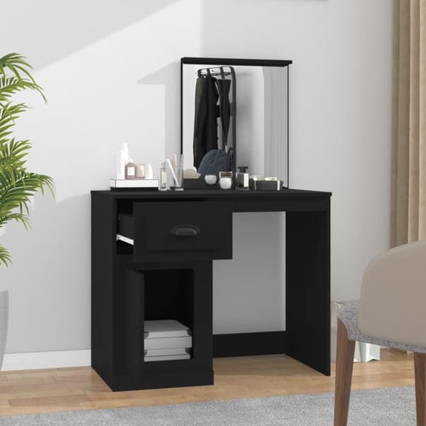 vidaXL Sminkbord med spegel svart 90x50x132,5 cm konstruerat trä