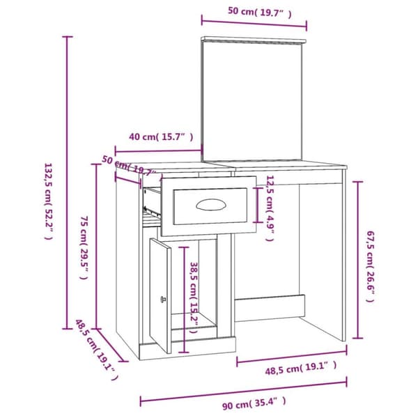 vidaXL Sminkbord med spegel betonggrå 90x50x132,5 cm konstruerat trä