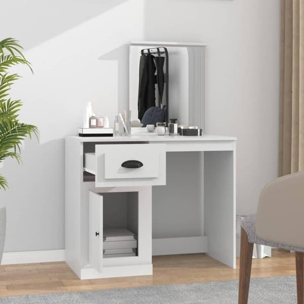 vidaXL Sminkebord med speil hvit 90x50x132,5 cm konstruert tre
