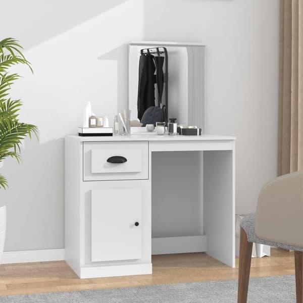 vidaXL Sminkebord med speil hvit 90x50x132,5 cm konstruert tre