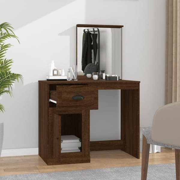 vidaXL Sminkbord med spegel brun ek 90x50x132,5 cm konstruerat trä
