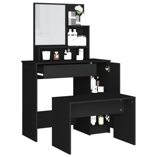 vidaXL makeupbord med spejl og bænk 86,5x35x136 cm sort