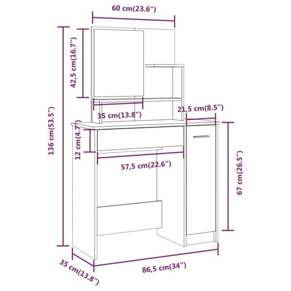 vidaXL makeupbord med spejl og bænk 86,5x35x136 cm sort