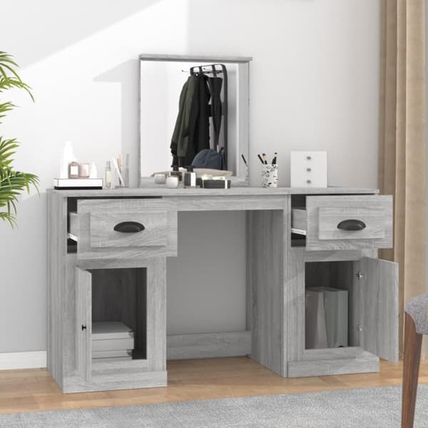 vidaXL makeupbord med spejl 130x50x132,5 cm grå sonoma-eg