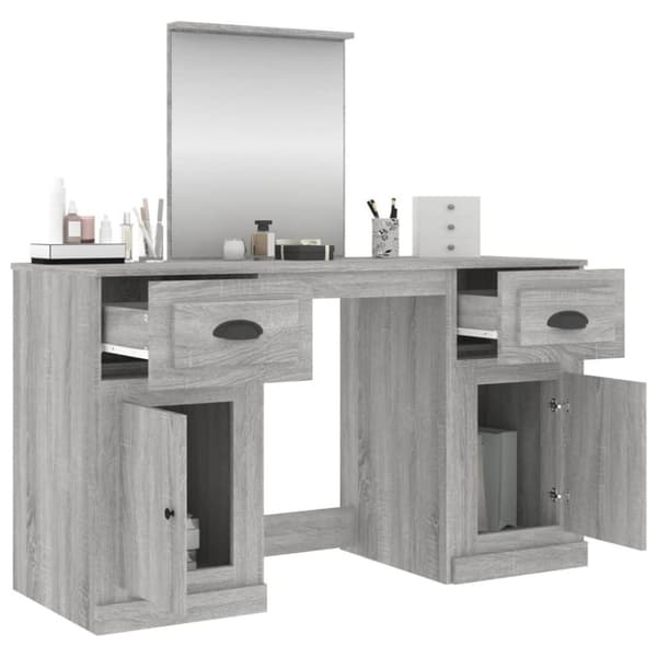 vidaXL makeupbord med spejl 130x50x132,5 cm grå sonoma-eg