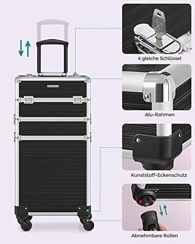 SONGMICS Stor Trolley med Hjul Professionel Vanity Case, sort