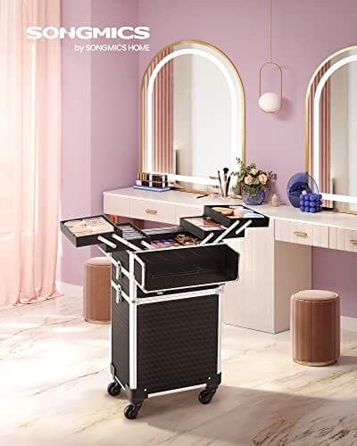 SONGMICS Stor Trolley med Hjul Professionel Vanity Case, sort