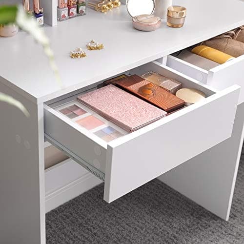 Vasagle-omklædningsbord med tri-fold spejl, makeup-bord med 2 skuffer og 3 åbne rum, forfængelighedsbord, moderne stil, hvid RDT115W01