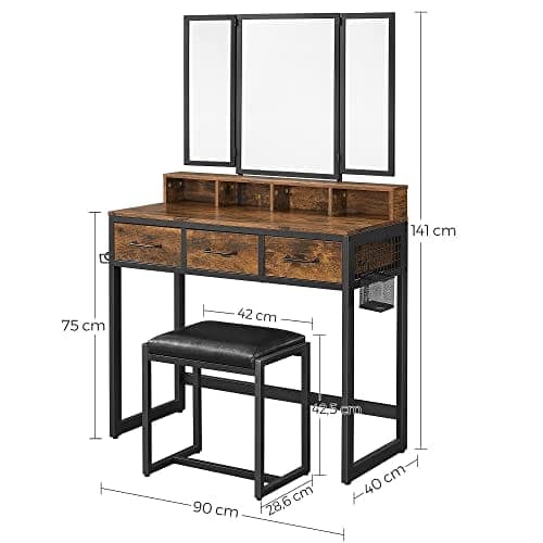 Vasagle Dressing Table, Rustic Brown og Black RVT004B01