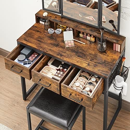 Vasagle Dressing Table, Rustic Brown og Black RVT004B01