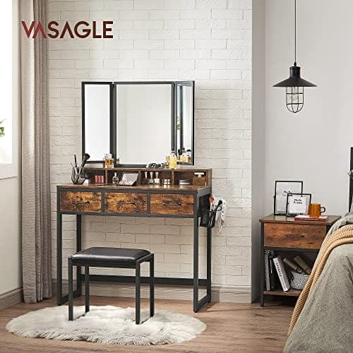 Vasagle Dressing Table, Rustic Brown og Black RVT004B01