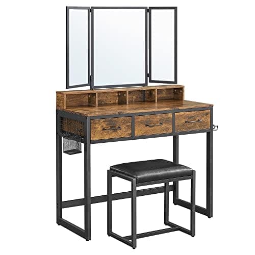 Vasagle Dressing Table, Rustic Brown og Black RVT004B01