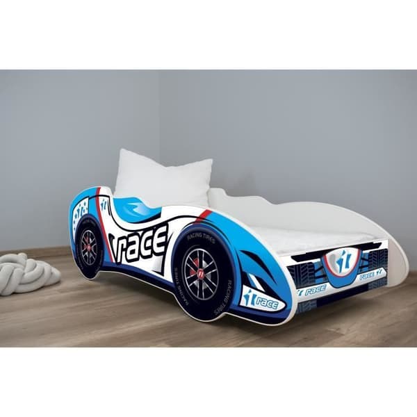 Lit auto - RACE - Formule 1 - 140x70 cm - Matelas inklus - 1 plats - Trä