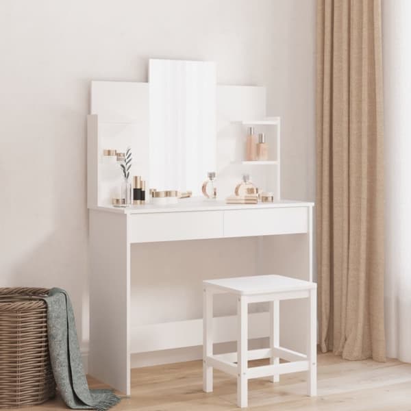 vidaXL Sminkebord med speil hvit 96x39x142 cm