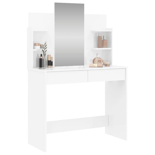 vidaXL makeupbord med spejl 96x39x142 cm hvid højglans
