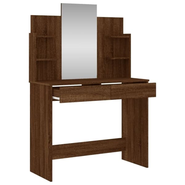 vidaXL Sminkbord med spegel brun ek 96x39x142 cm