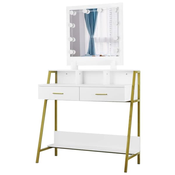 Rootz-pukupöytä - Meikkauspöytä - Meikkiteline - Kosmetiikka-väline - Beauty Station - Valaistu konsoli - Meikkipöytä - Valkoinen - 90x153x40 cm