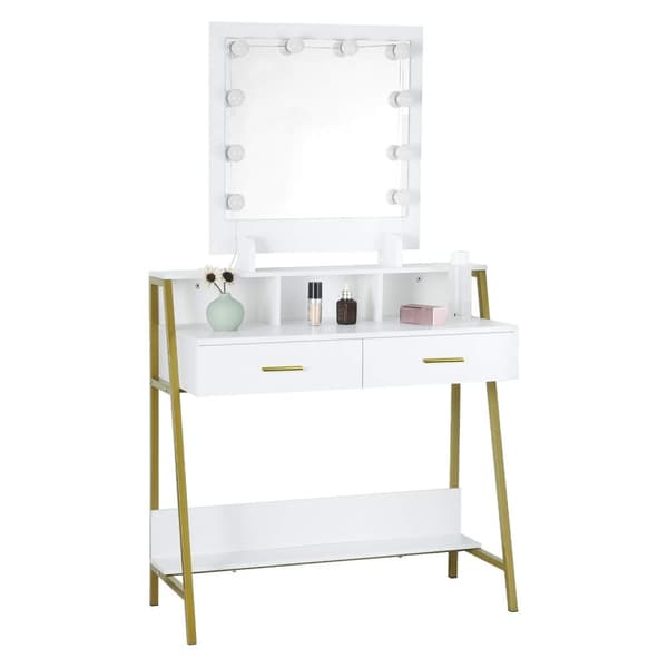 Rootz Toiletbord - Vanity Desk - Makeup Stand - Kosmetisk Organizer - Beauty Station - Oplyst konsol - Makeup Bord - Hvid - 90x153x40 cm