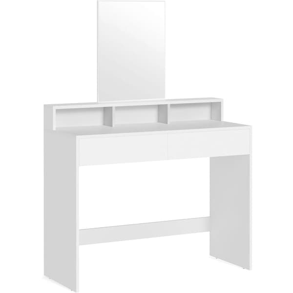 VASAGLE Toiletbord med stort spejl 2 skuffer 3 åbne rum Kosmetikbord Moderne Hvid