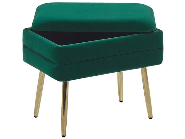 Förvaringsbänk Mörkgrön Polyester Sammetsklädsel Guld Järnben Glam Design Vardagsrum Fotstöd