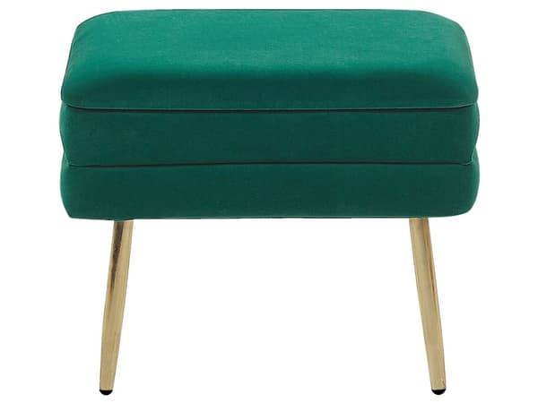 Förvaringsbänk Mörkgrön Polyester Sammetsklädsel Guld Järnben Glam Design Vardagsrum Fotstöd