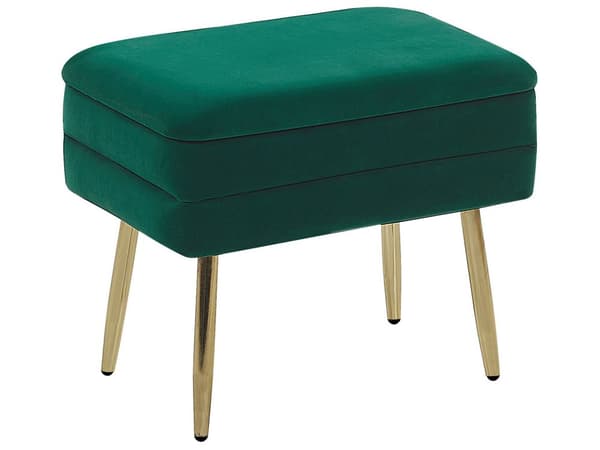 Förvaringsbänk Mörkgrön Polyester Sammetsklädsel Guld Järnben Glam Design Vardagsrum Fotstöd