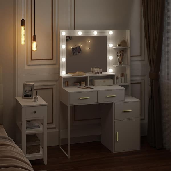 Rootz Sminkbord med LED-spegel - Sminkbord - Justerbar ljusstyrka, rymlig förvaring, hållbar konstruktion - 90 cm x 143 cm x 39,5 cm