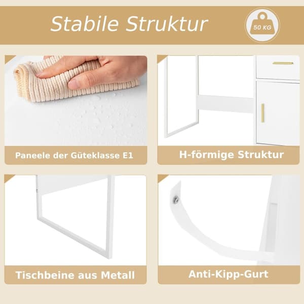 Rootz Sminkbord med LED-spegel - Sminkbord - Justerbar ljusstyrka, rymlig förvaring, hållbar konstruktion - 90 cm x 143 cm x 39,5 cm