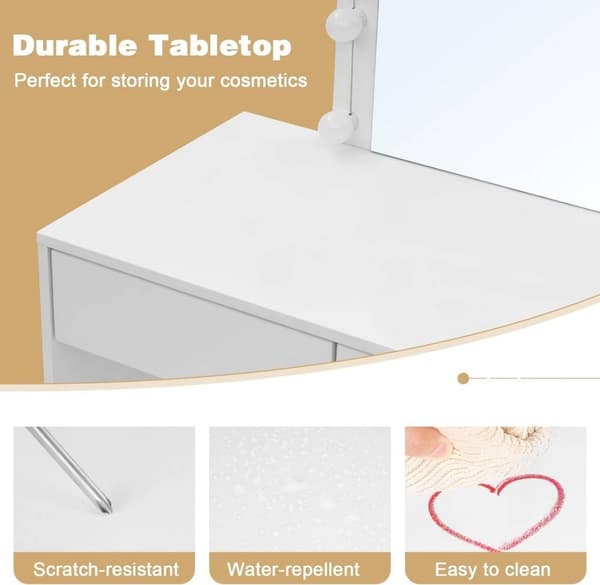 Rootz Justerbart LED-ljus Sminkbord - Sminkbord - Makeup Station - Ljusstyrka - Gott om förvaring - Hållbar konstruktion - 80 cm x 132,5 cm x 39,5 cm