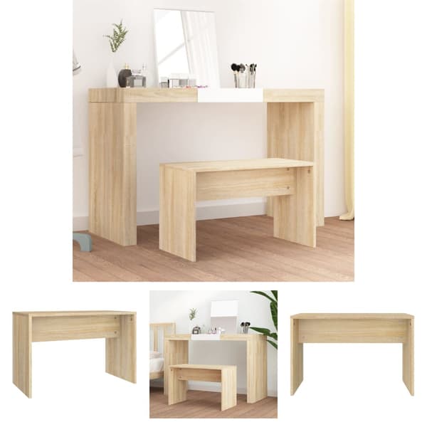 The Living Store skammel til makeupbord 70x35x45 cm konstrueret træ sonoma-eg -  Pyntebænke