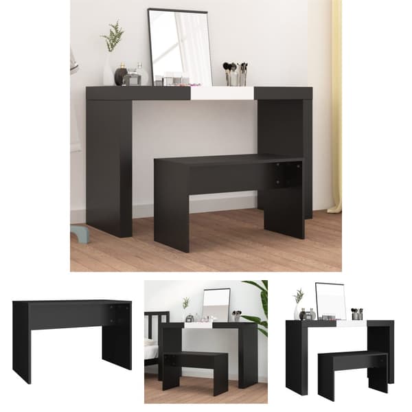 The Living Store skammel til makeupbord 70x35x45 cm konstrueret træ sort -  Pyntebænke