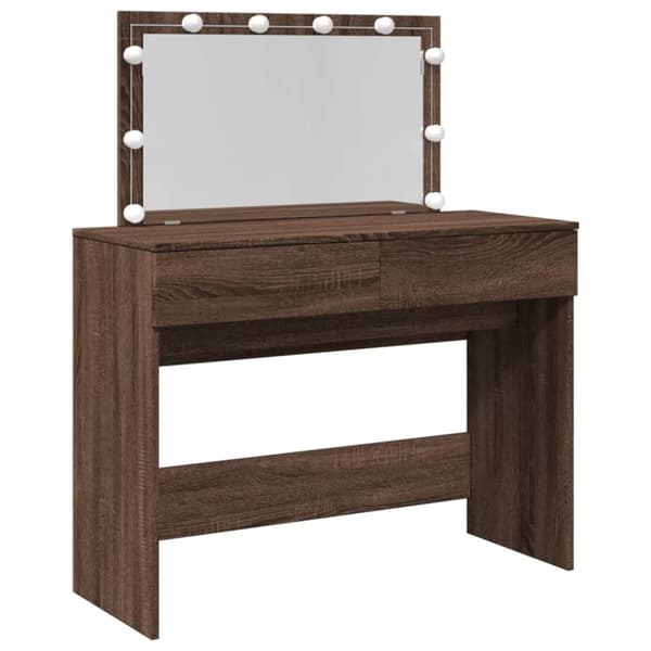vidaXL Sminkbord med LED brun ek 100x40x120 cm
